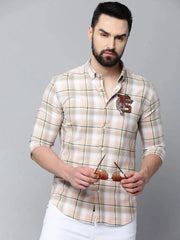 Men Beige Checked Casual Shirt-TIGER-0379-Beige
