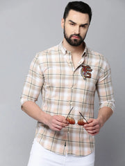 Men Beige Checked Casual Shirt-TIGER-0379-Beige