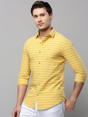 Men Yellow Striped Casual Shirt-COMPACTSTRIPE-4794-Yellow