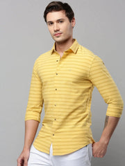 Men Yellow Striped Casual Shirt-COMPACTSTRIPE-4794-Yellow