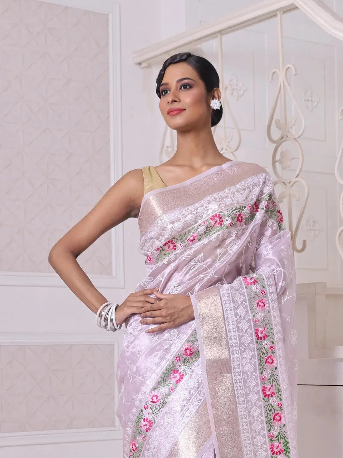 Lavender Embroidered Cotton Saree | Indian Sari Online