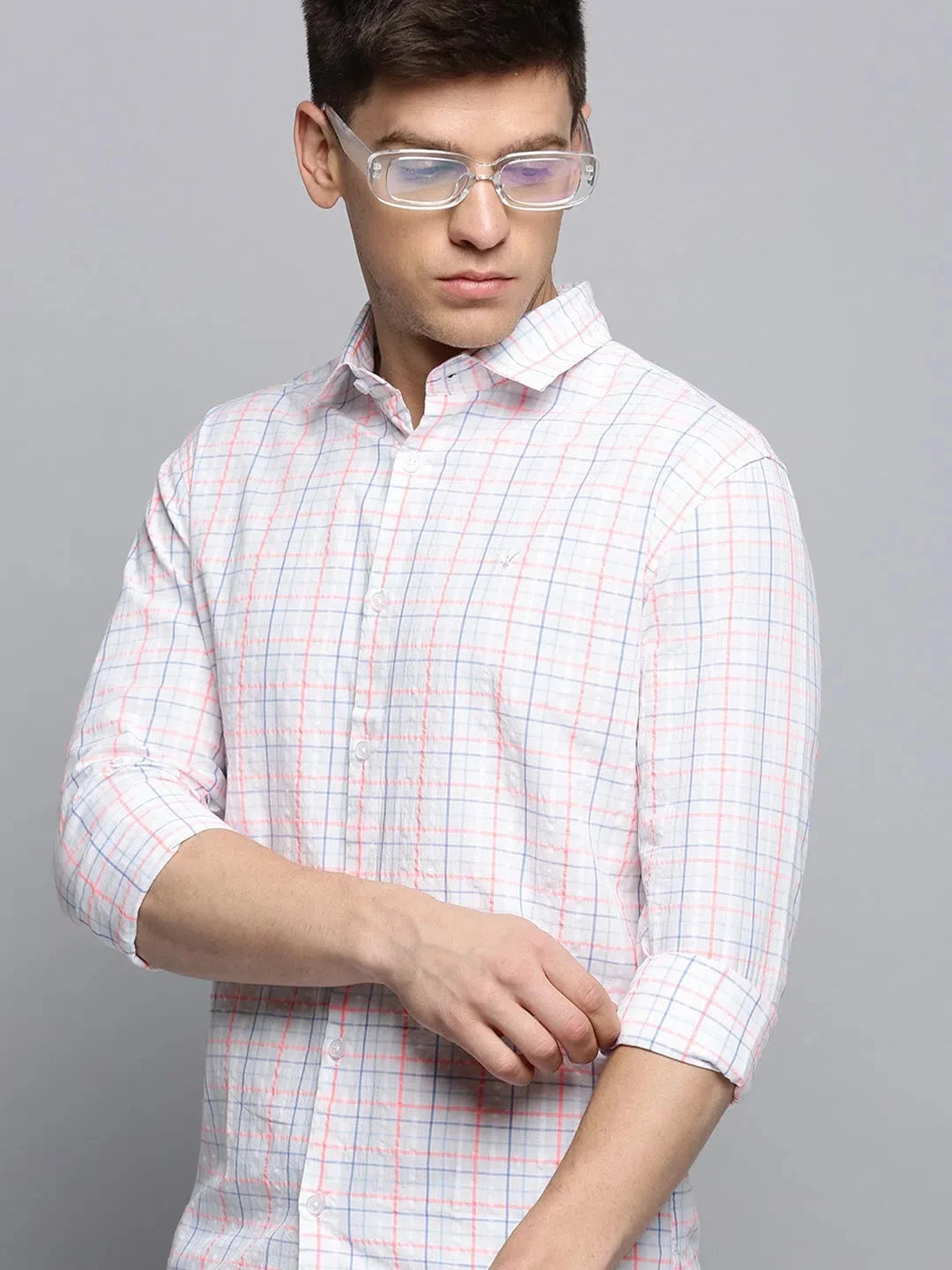 Men's White Checked Shirt - Cotton Casual Shirt Online