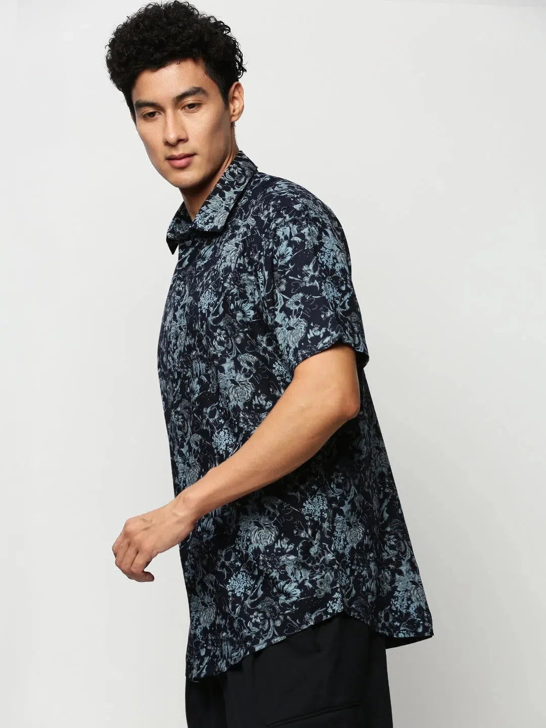 Navy Floral Mens Shirt - Cotton Casual Shirt | DesiQlo