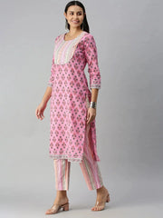 Women's Pink Striped Kurta SetsS-383-Pinkmulti