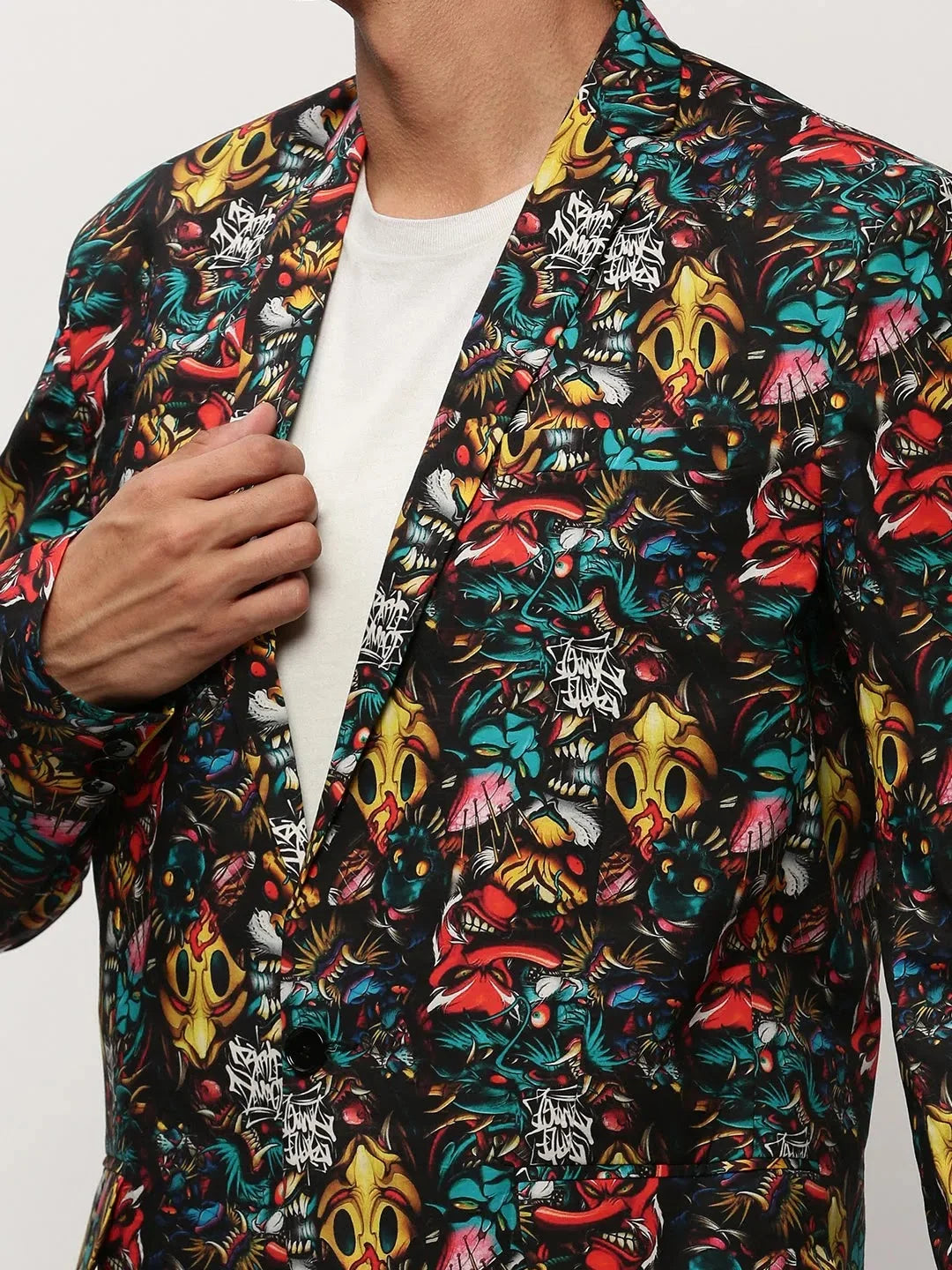 Black Printed Cotton Modi Jacket | Men's Ethnic Wear