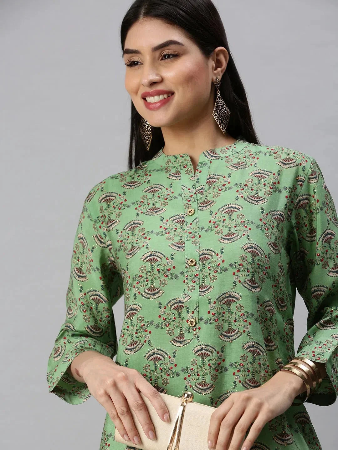 Green Printed Cotton Kurta - Stylish Indian Kurta for Women