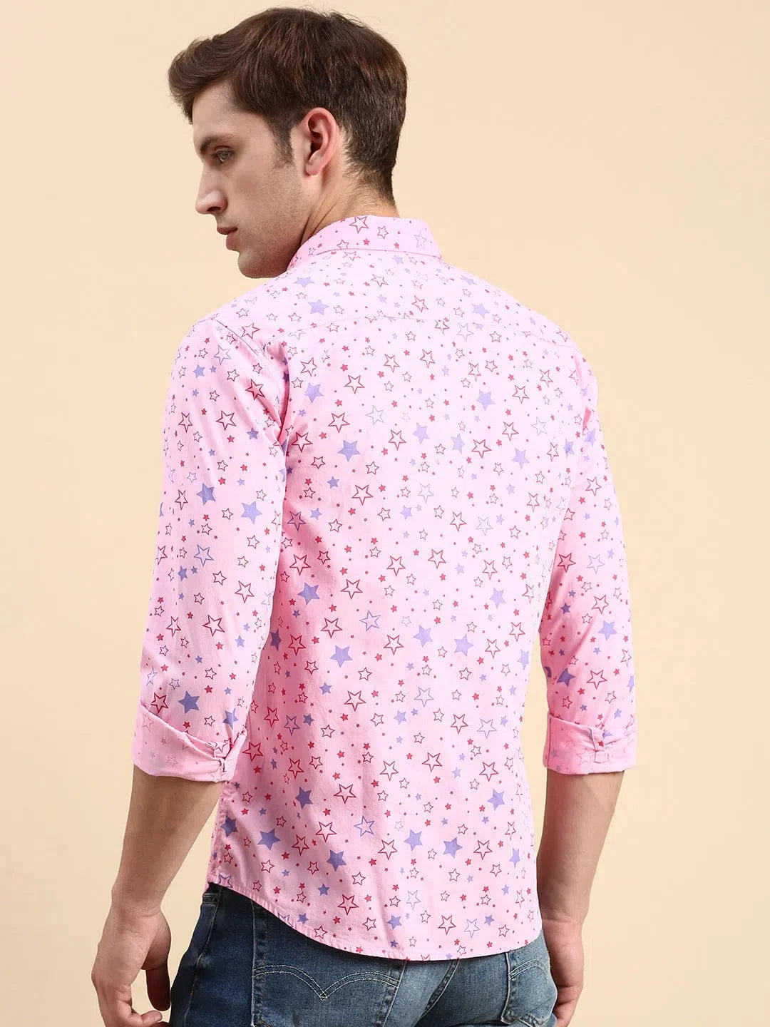 Pink Printed Mens Shirt - Cotton Casual Shirt | DesiQlo