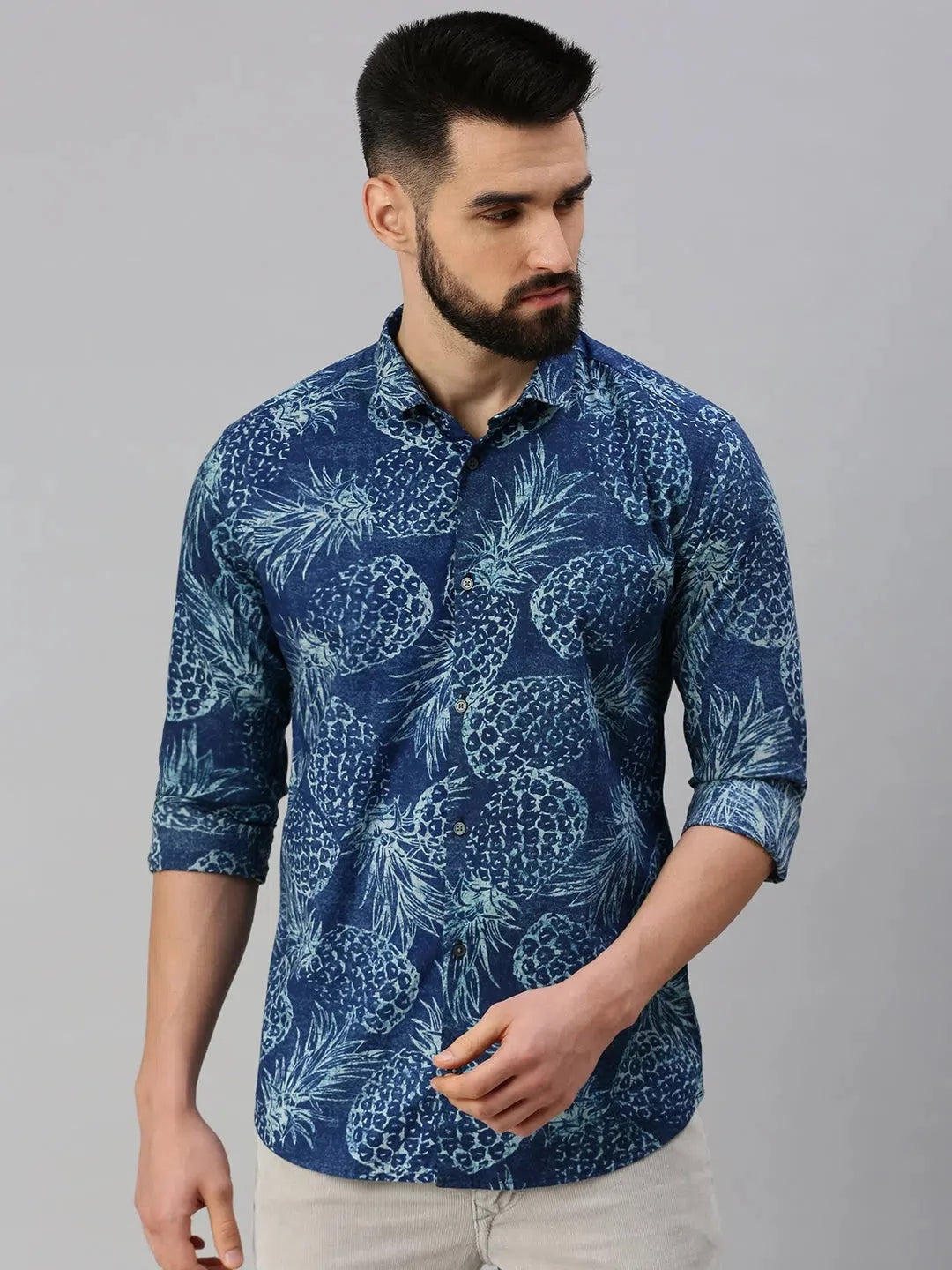 Blue Printed Mens Cotton Shirt - Casual & Stylish