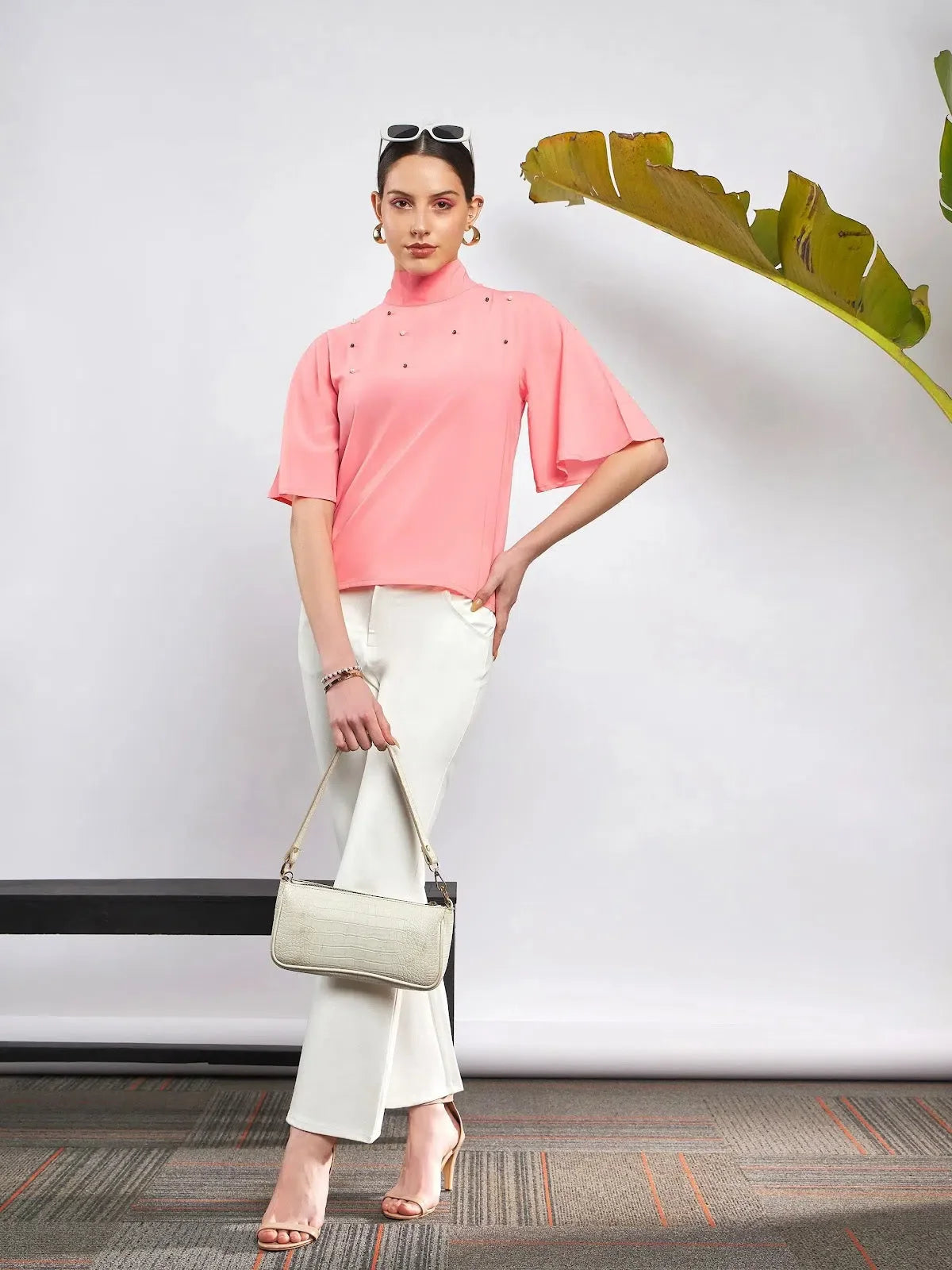 Women's Pearl Studded Top - Peach Blouse, Stylish Women's Tops