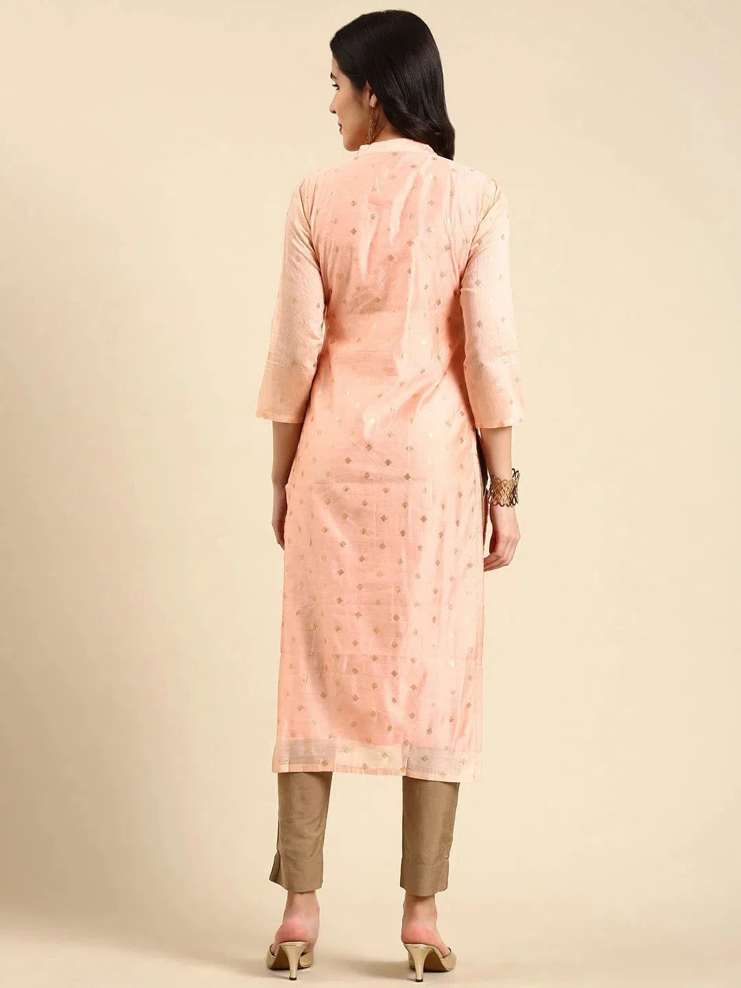 Peach Printed Indian Kurta Ladies | Cotton Straight Kurti