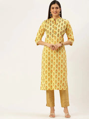 Women's Yellow Printed Straight Kurtas-AT-038-K-Yellow
