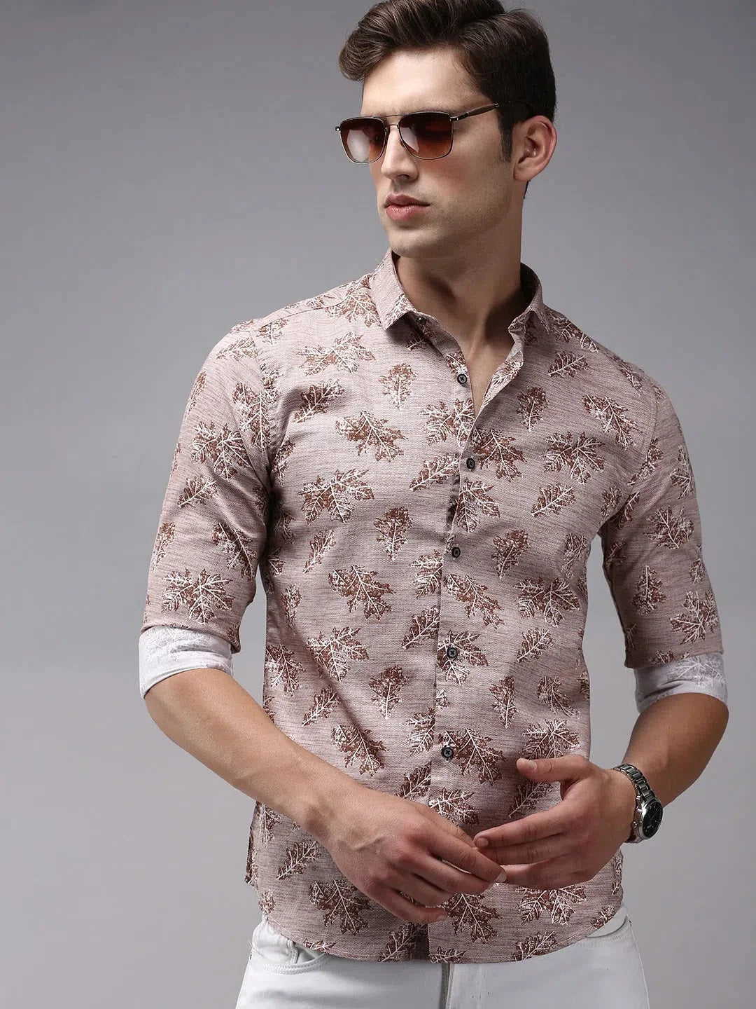 Brown Printed Mens Shirt | Cotton Casual Shirt - DesiQlo