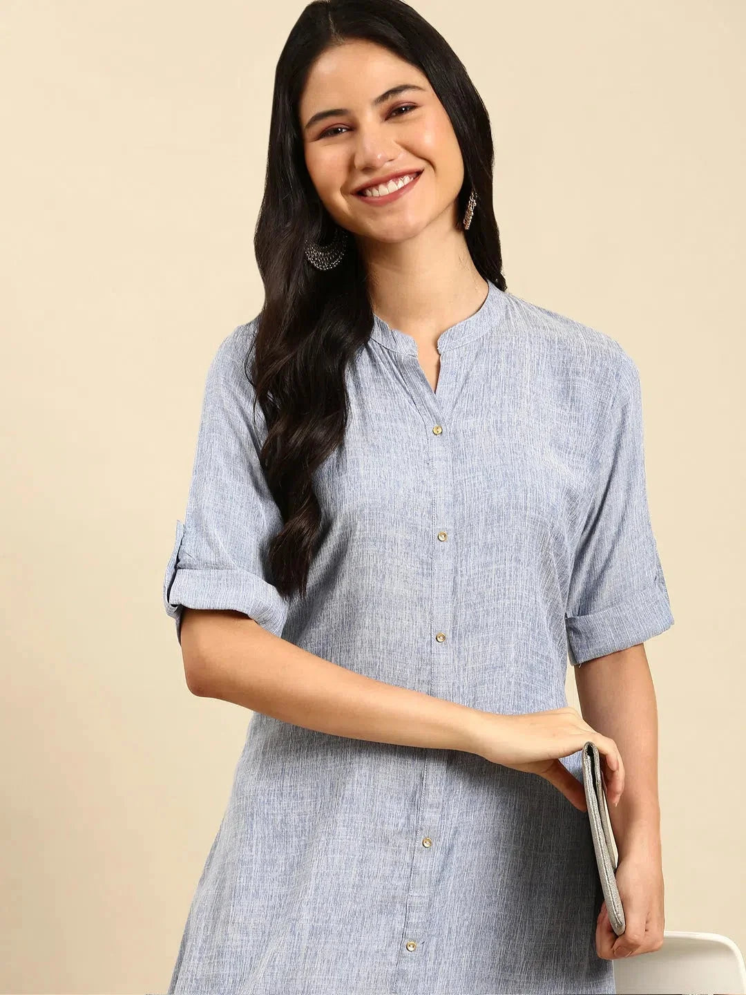 Blue Solid Indian Kurta for Women - Viscose Kurti | DesiQlo
