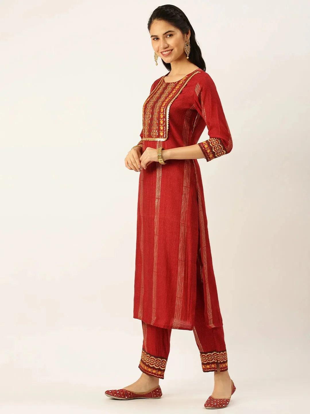 Maroon Checkered Kurta Sets | Women's Designer Kurta Sets