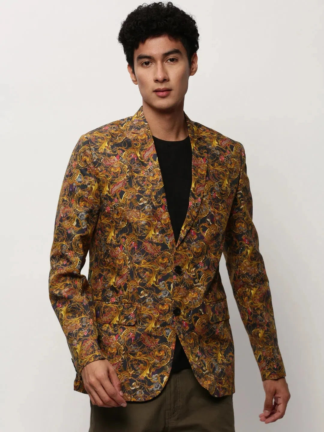 Mustard Printed Cotton Modi Jacket | Men's Ethnic Wear