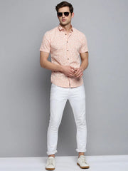 Men Peach Printed Casual Shirt-PICOPRINT-2024-Peach