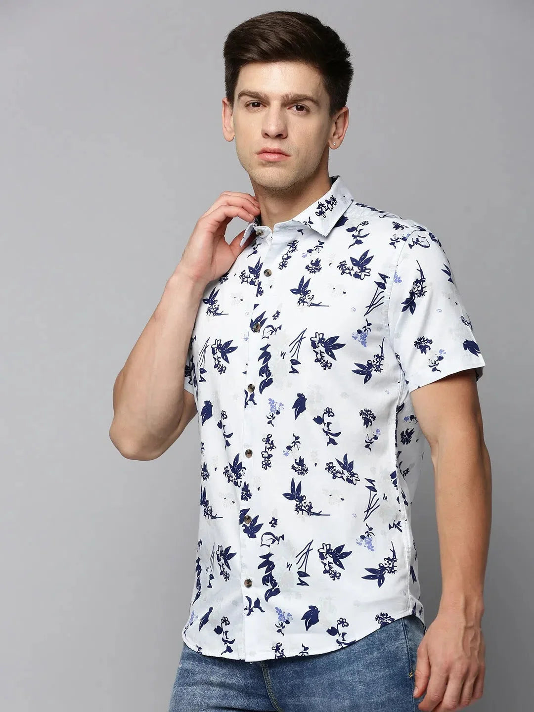 White Printed Mens Shirt - Stylish Cotton Shirt by DesiQlo