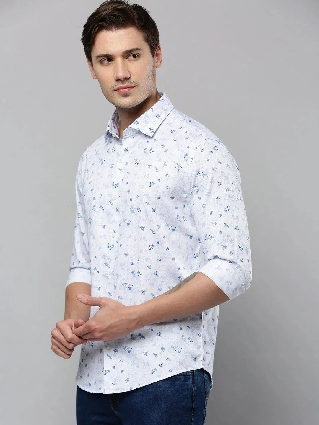 Trendy White Printed Mens Shirt - Casual Cotton Shirt | DesiQlo