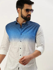Men White Printed Casual Shirt-QUINN-3608-White