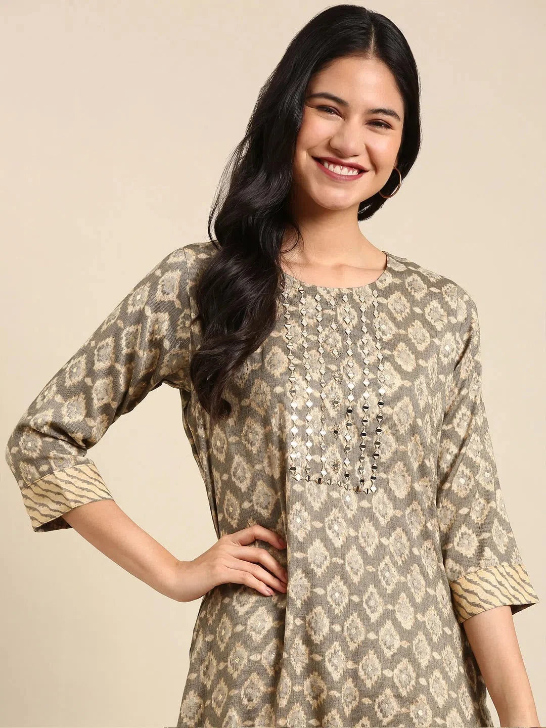 Women's Grey Printed Kurta SetKC-879-Grey