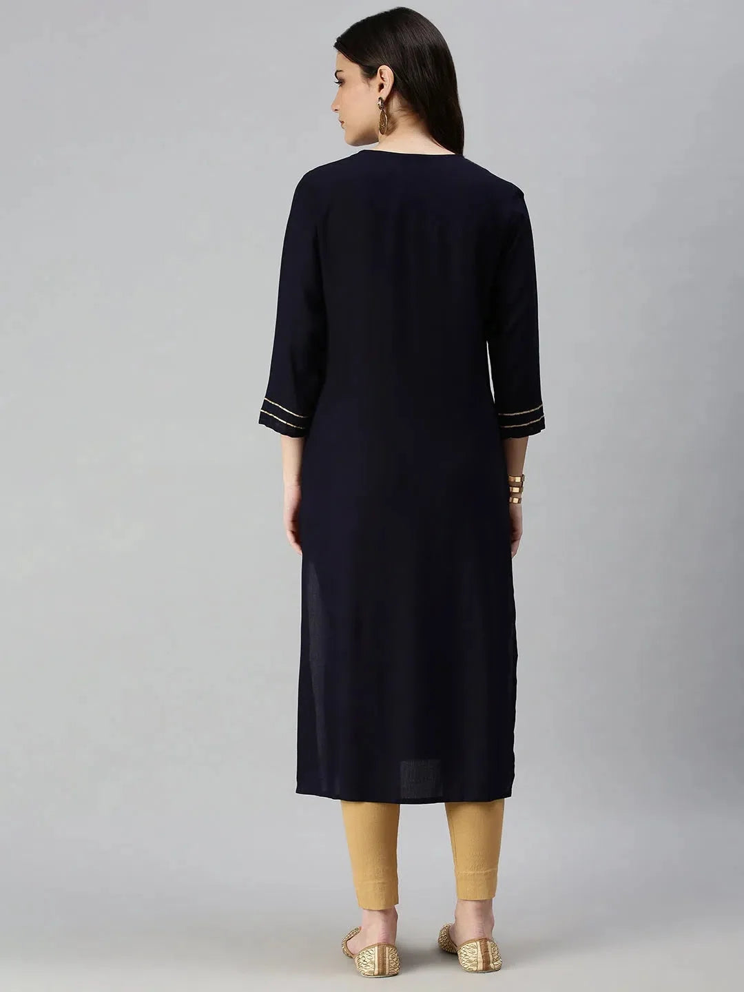 Elegant Navy Blue Cotton Indian Kurta for Women - DesiQlo