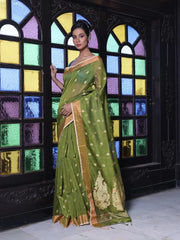 Off White Handwoven Cotton Saree With Ethnic Patterns-MA66CT431930007