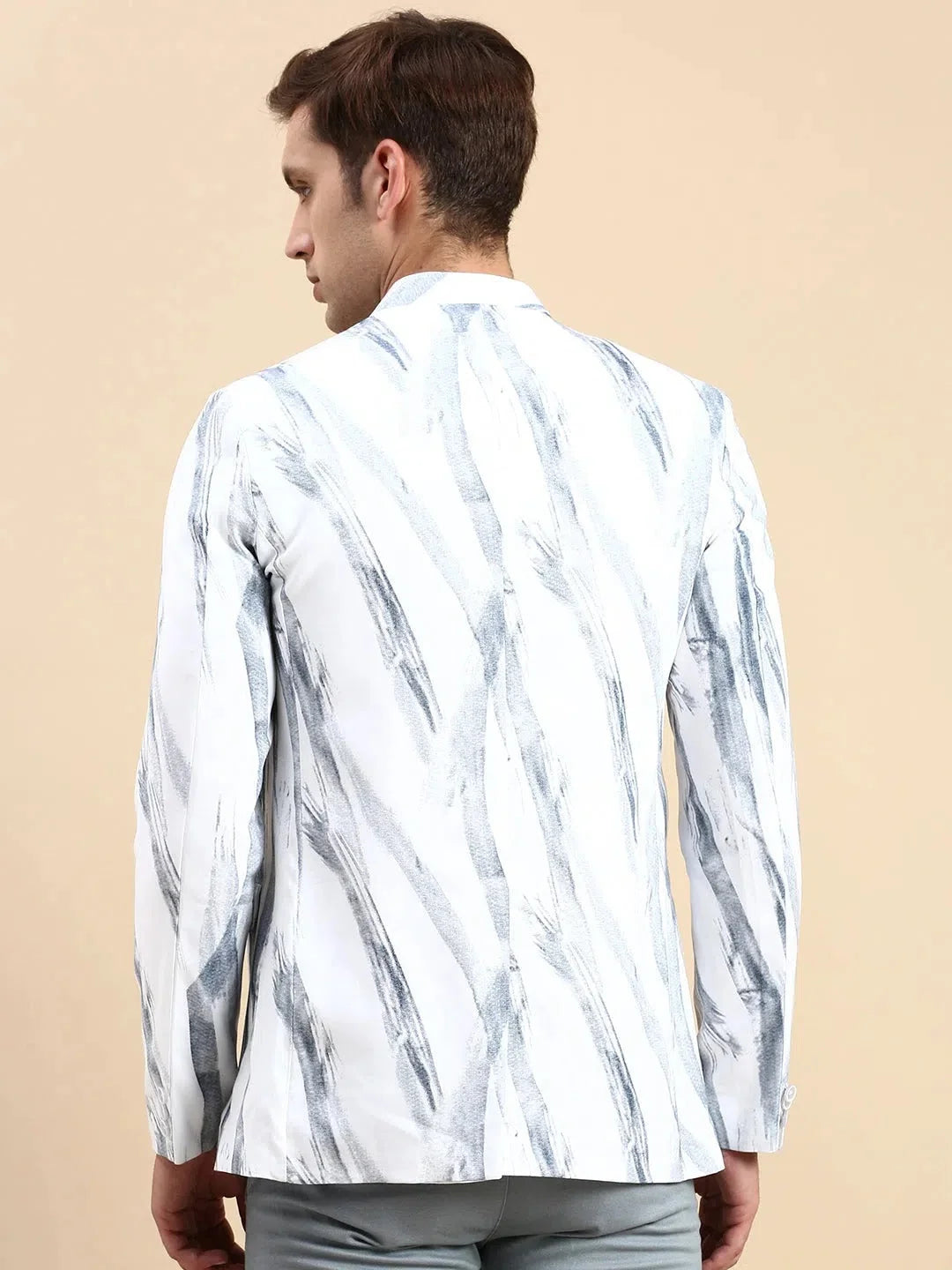 White Printed Party Blazer for Men | Ethnic Nehru Jacket Style