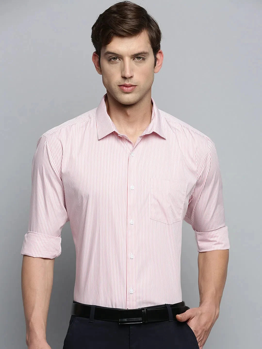 Peach Striped Formal Shirts for Men | DesiQlo Cotton Shirt
