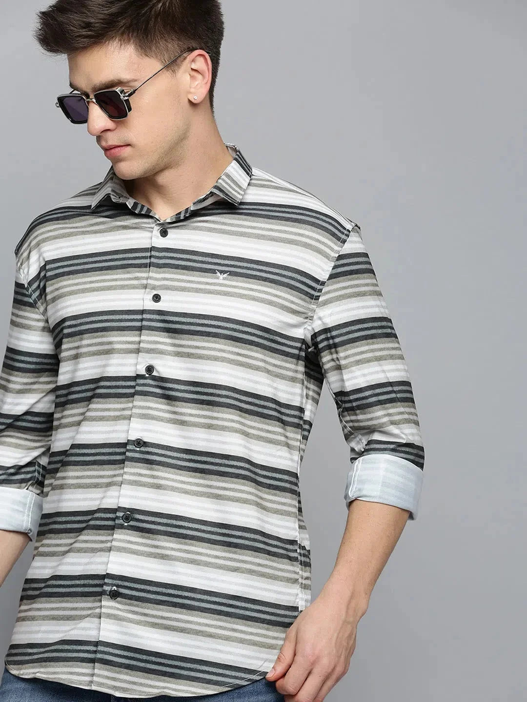 Men's Green Striped Cotton Shirt - Casual & Stylish