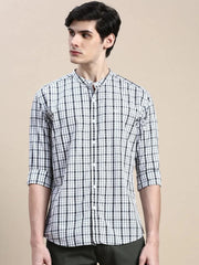 Men White Checked Casual Shirt-LAVINIA-8029-White