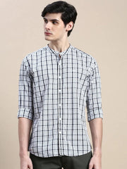 Men White Checked Casual Shirt-LAVINIA-8029-White