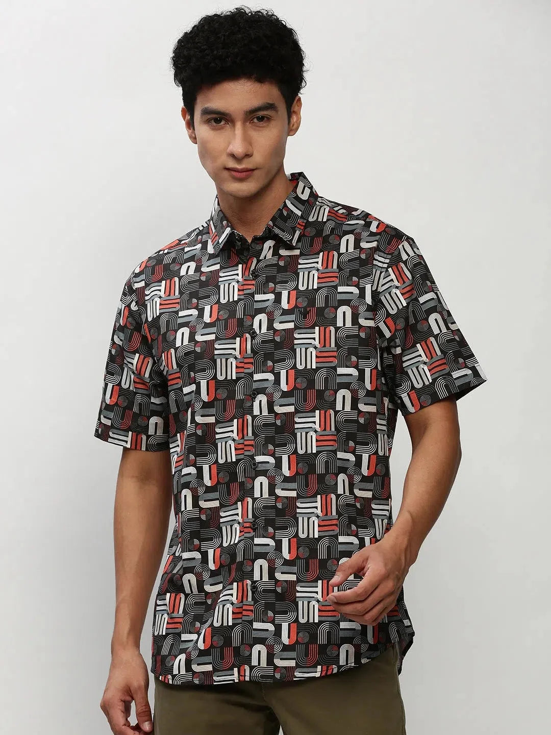 Black Printed Mens Shirt - Abstract Cotton Casual Shirt