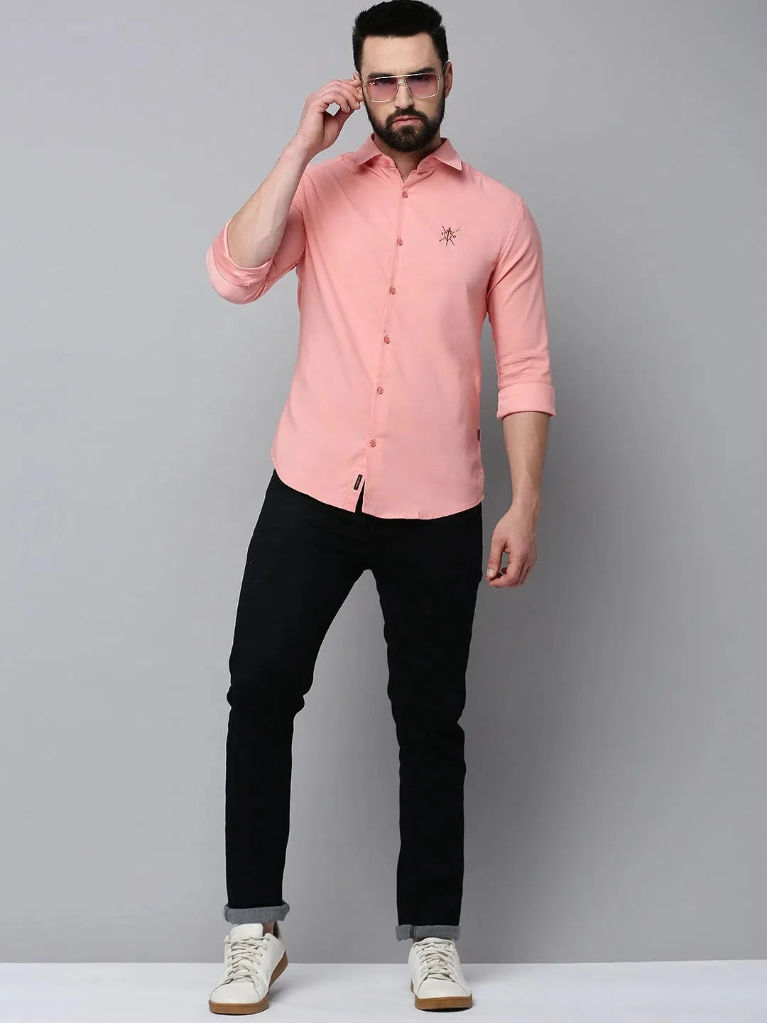 Men's Peach Solid Cotton Shirt - Casual Style