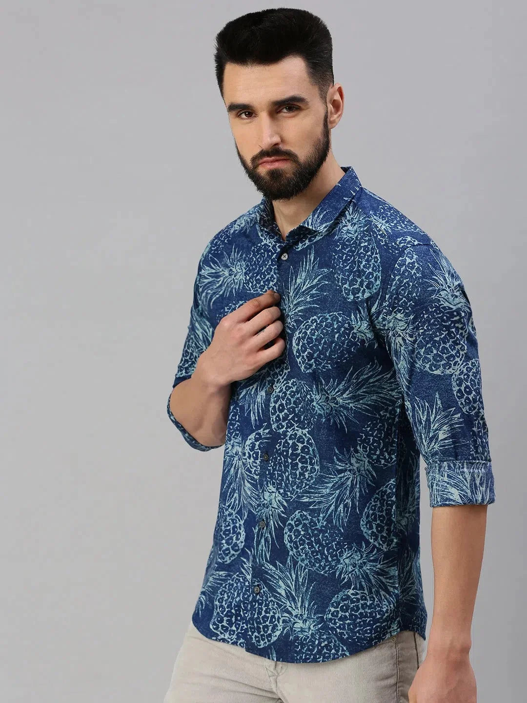 Blue Printed Mens Cotton Shirt - Casual & Stylish