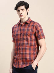 Men Rust Checked Casual Shirt-ALMACHECKS-85-Rust