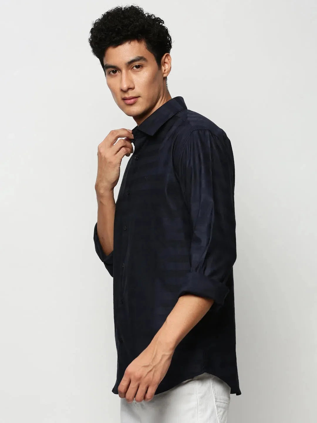 Navy Striped Mens Shirt - Cotton Casual Shirt | DesiQlo