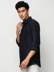 Men Navy Striped Casual Casual Shirts-GLANZAPLAIN-5321-Navyblue