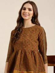 Women Mustard Floral A-Line Kurti-GW-3338-Mustard