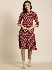 Women Straight Maroon Ethnic Motifs Kurta-MRF-172-Maroon