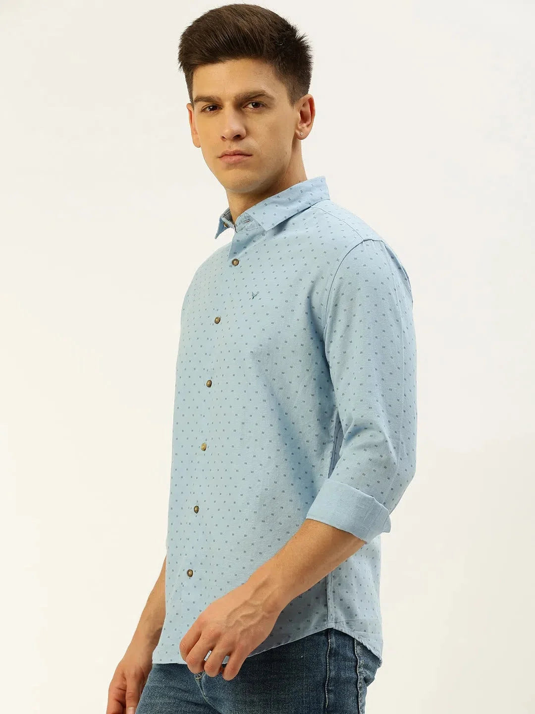 Blue Linen Mens Shirt - Printed Casual Shirt | DesiQlo