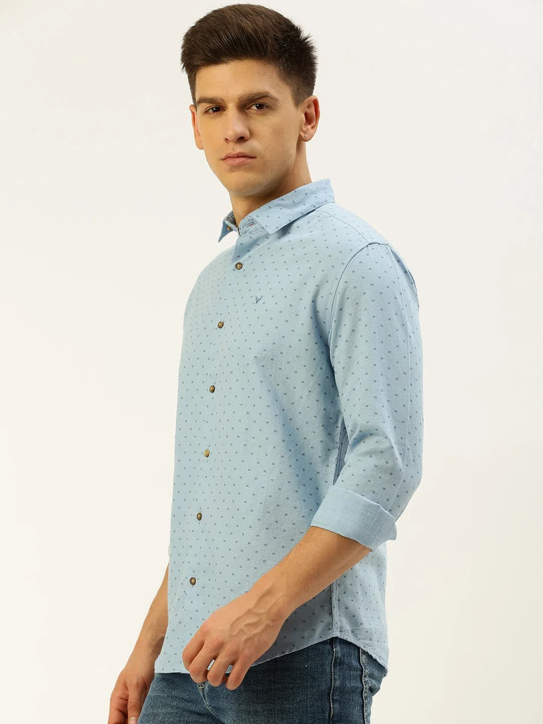 Blue Linen Mens Shirt - Printed Casual Shirt | DesiQlo