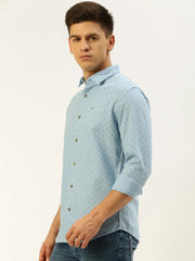 Men Blue Printed Casual Shirt-REPLAYPRINTSLINEN-3456-Blue