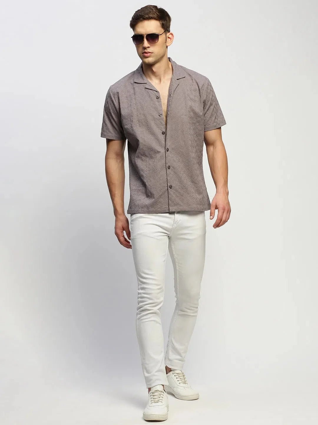 Men's Grey Printed Cotton Shirt - DesiQlo Printed Shirt