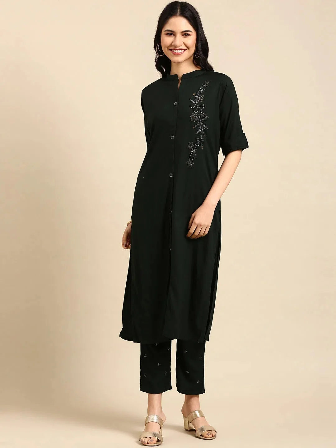 Green Solid Women's Kurta Set | Cotton Indian Kurta Sets