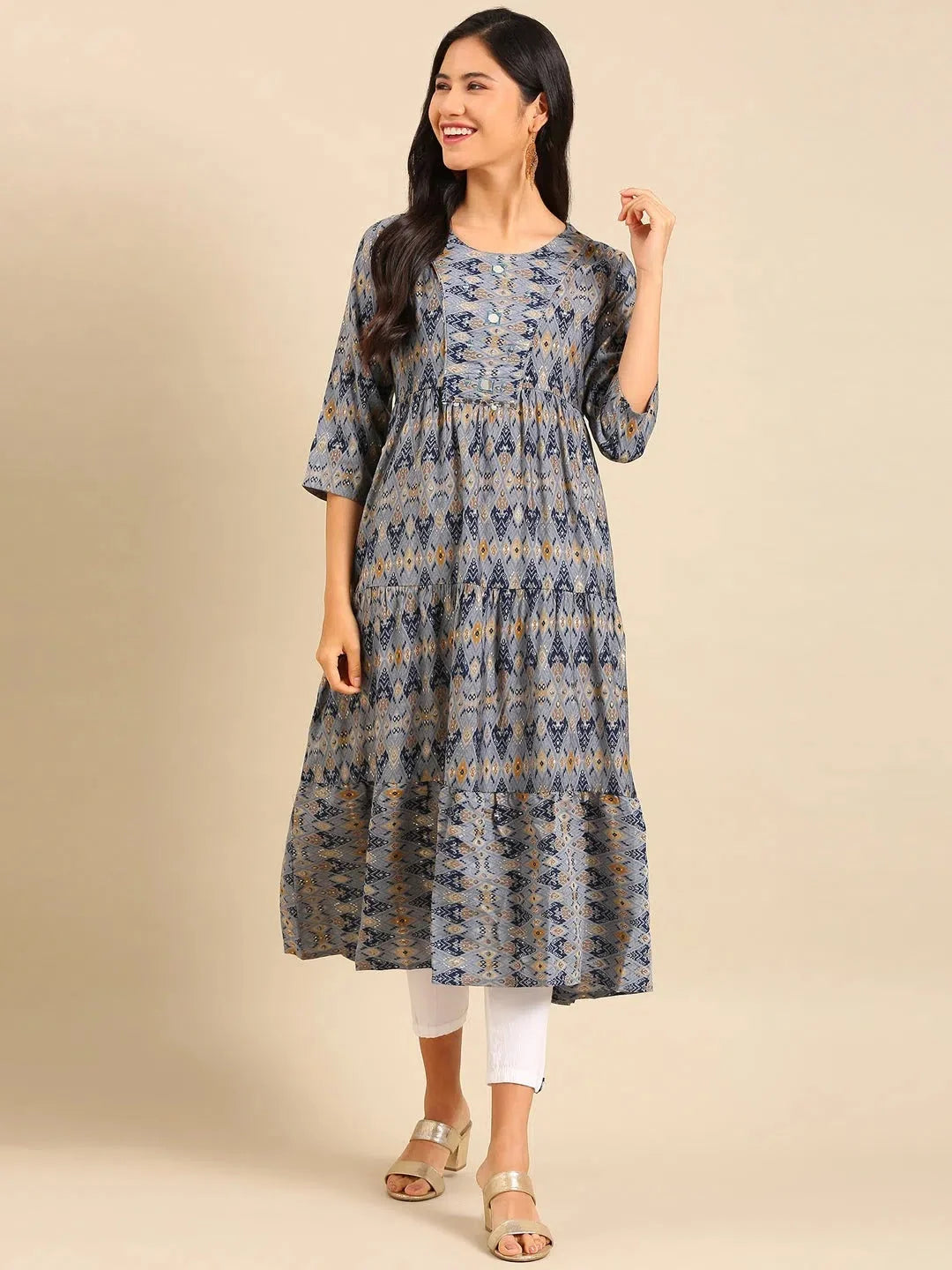 Grey Printed Anarkali Kurta | Women's Anarkali Kurtis for Women