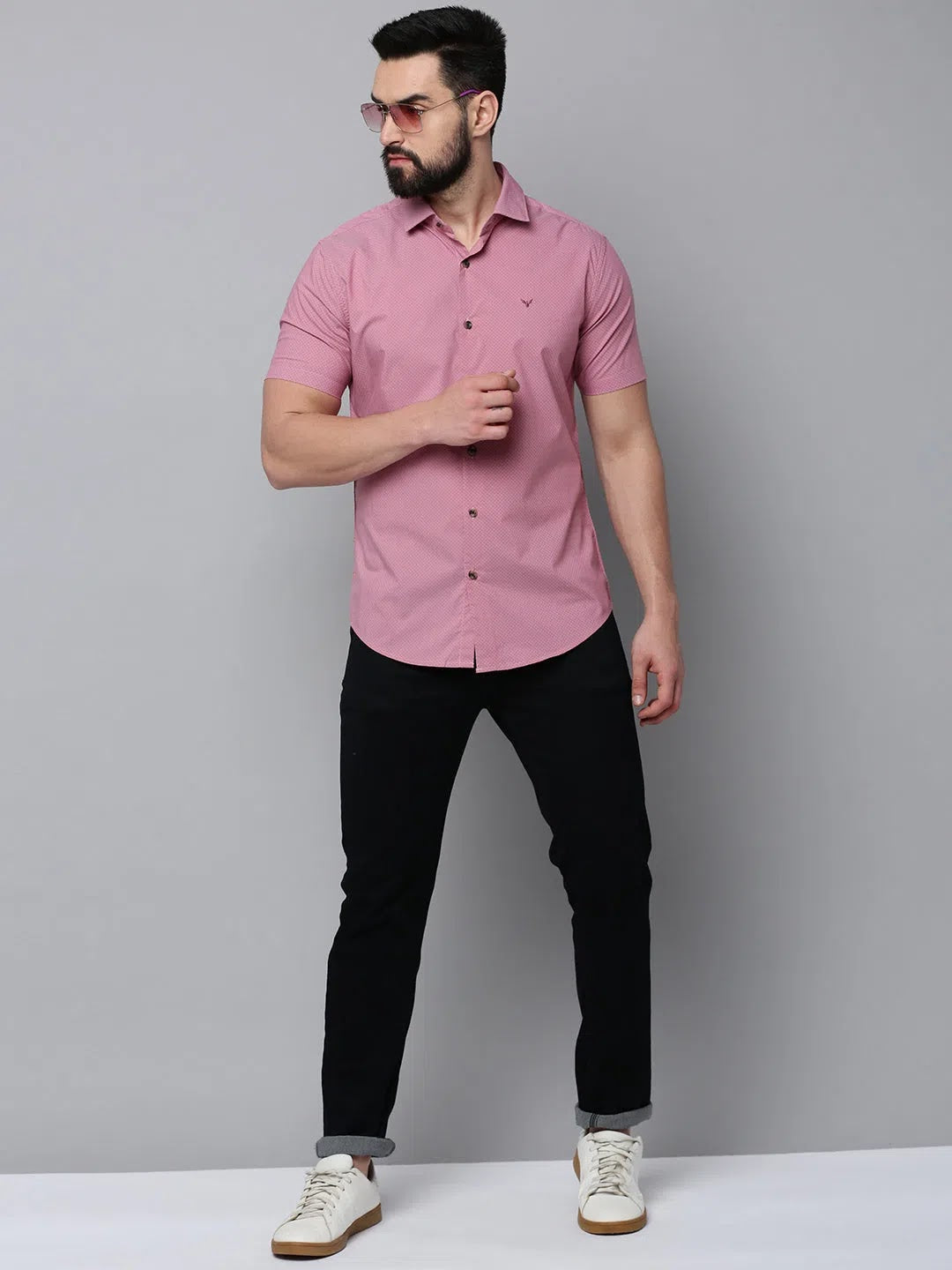 Mauve Printed Mens Shirt - Casual Cotton Shirt by DesiQlo