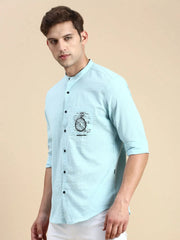 Men Blue Solid Casual Shirt-SAN-DEI-1062-Turquoiseblue