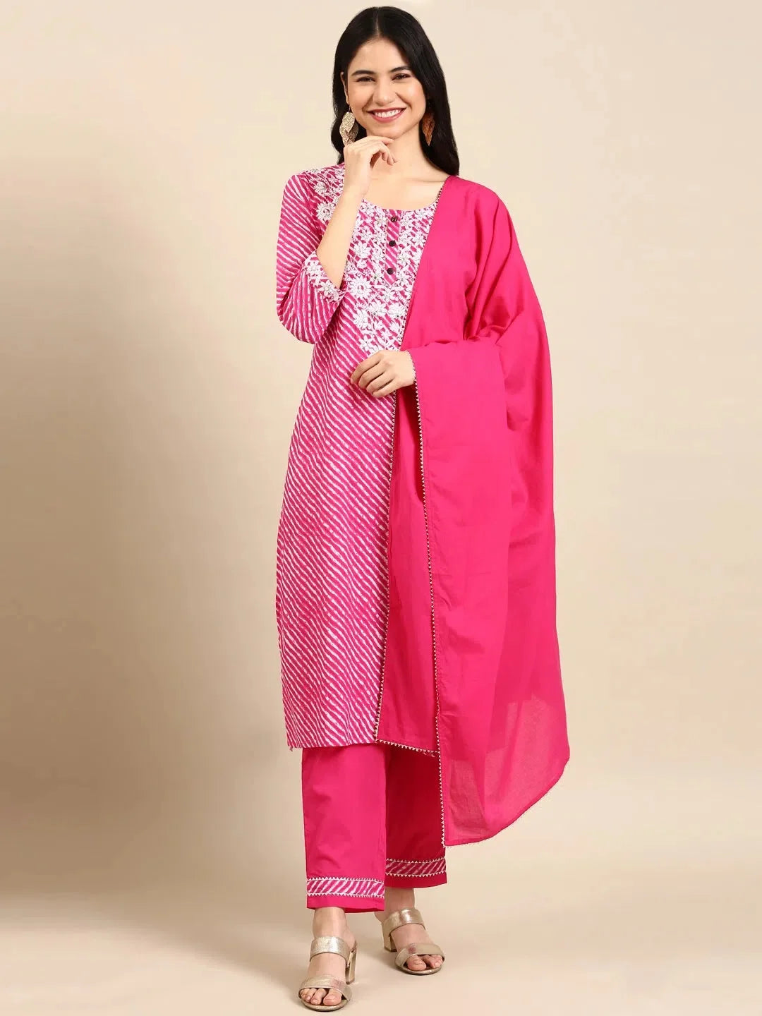 Pink Tie Dye Kurta Set | Women's Cotton Indian Kurta Sets