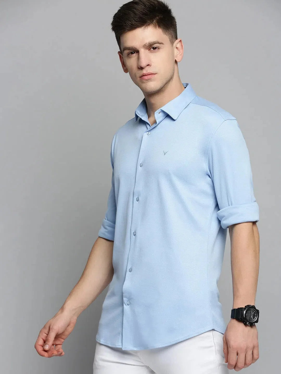 Men's Blue Cotton Shirt - Solid Casual Shirt | DesiQlo