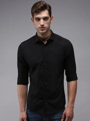 Men Black Solid Casual Shirt-BOLDPLAINE-1605-Black